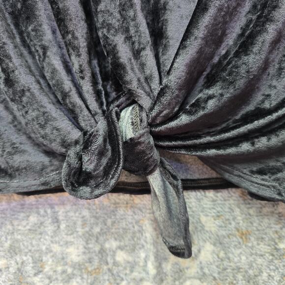 Stark X Top Womens XS Black Velvet Long Sleeve Front Tie Whimsigoth Minimalist - Picture 9 of 11